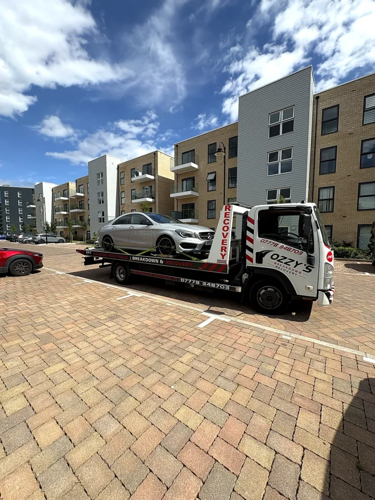 Car loaded on our flatbed – instant breakdown cover in Arborfield by Ozzy’s Breakdown Recovery