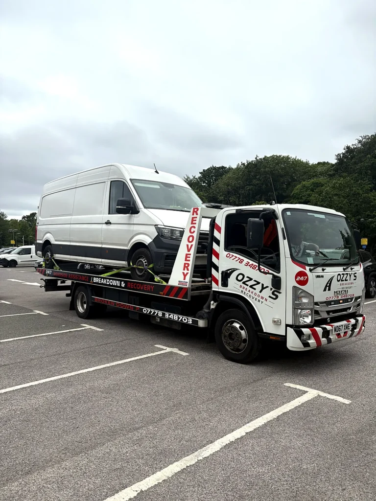 Van loaded and strapped down on our truck – instant breakdown cover in Caversham by Ozzy’s Breakdown Recovery