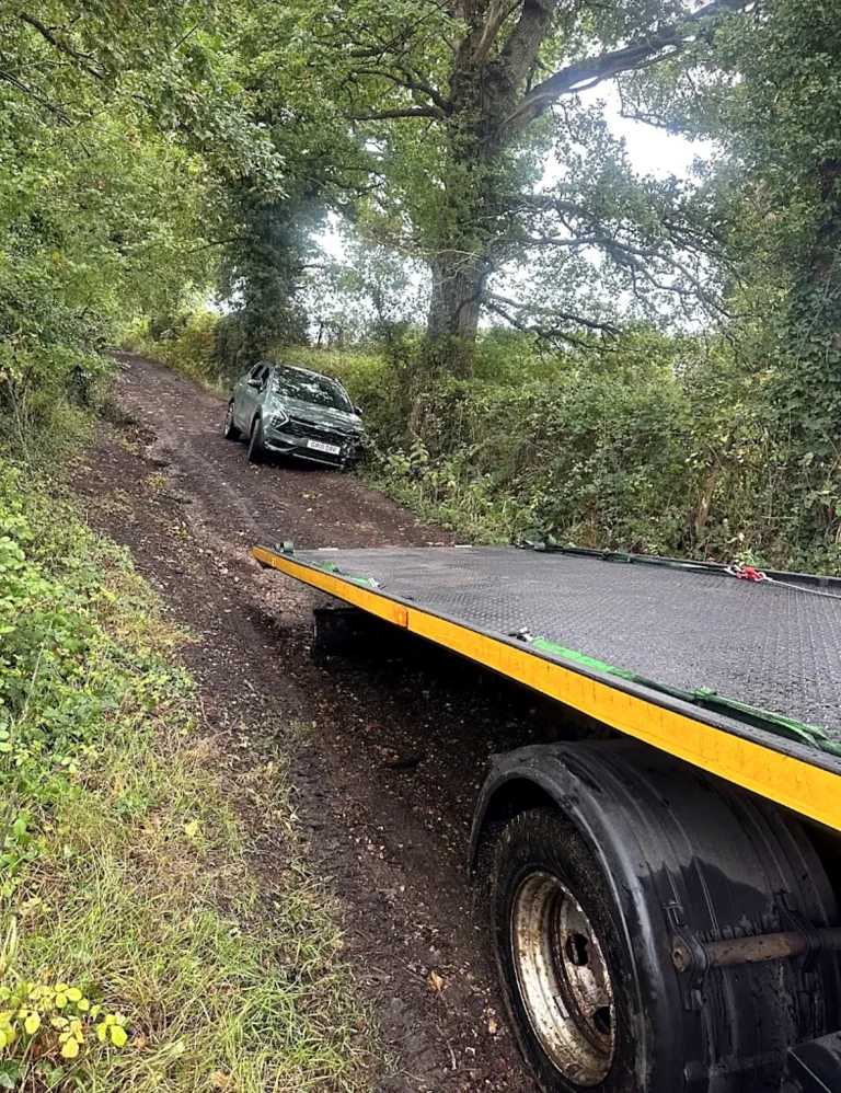 Car winched out of a muddy lane – instant breakdown cover in Charvil by Ozzy’s Breakdown Recovery